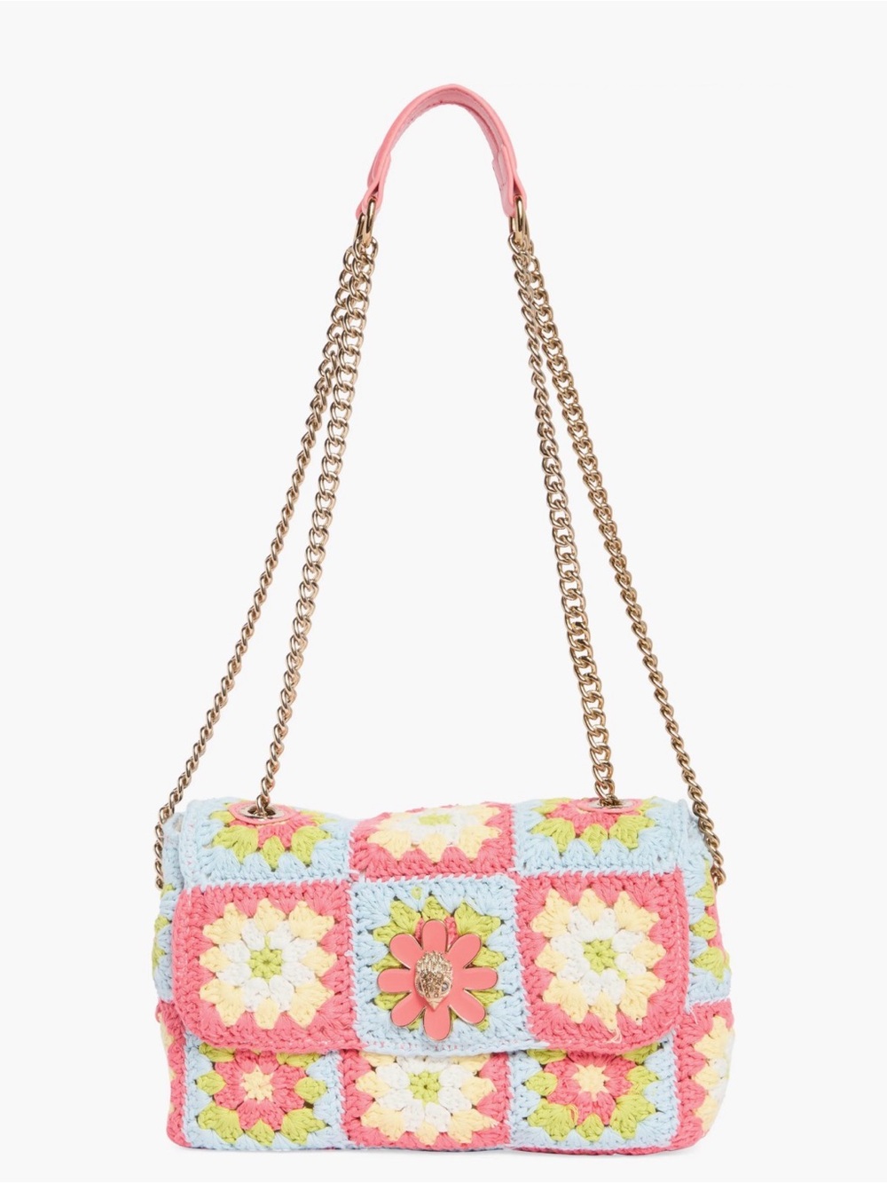 Kurt Geiger Crochet Floral Shoulder Bag in Pink, Light Blue and Yellow - Picture 2 of 6